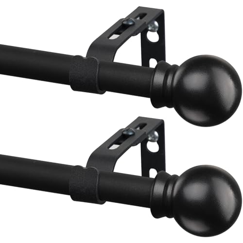 CALCHELE 2 Pack Black Curtain Rods for Windows 28 to 48 inch, 5/8 inch Small Cafe Window Curtain Rods, Short Drapery Curtain Rods for Bedroom Kitchen (Size???30-50 Inch, Matte Black)