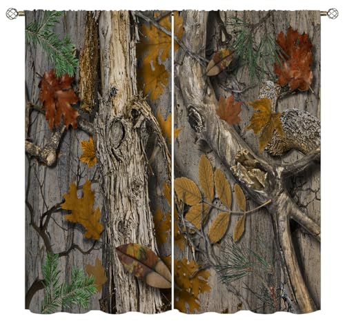 Wusihorld Camo Real Tree Blackout Curtains for Home Decor,Realistic Forest Camouflage Rod Pocket Thermal Insulated Drapes Darkening Window Curtain for Girls Boy Bedroom Living Room 63 x 63 Inch