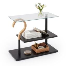 Relaxdays Side Table, 2 shelves, HxWxD: 50 x 60 x 30 cm, black/natural