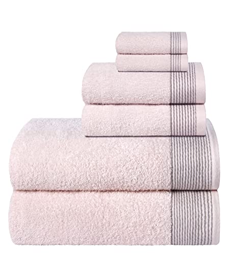 BELIZZI HOME 100% Cotton Ultra Soft 6 Pack Towel Set, Contains 2 Bath Towels 28x55 inchs, 2 Hand Towels 16x24 inchs & 2 Washcloths 12x12 inchs, Compact Lightweight & Highly Absorbant - Pink