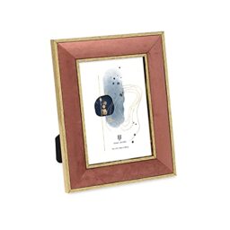 Isaac Jacobs Velvet Picture Frame with Metallic Gold Double Border, Photo Frame, Horizontal & Vertical, Made for Tabletop & Wall Display, for Home and Office (5x7, Terracotta)