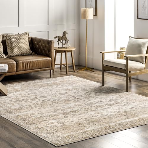 nuLOOM Deadra Vintage Floral Machine Washable Area Rug, 5' x 8', Beige