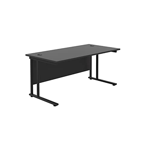 Office Hippo Heavy Duty Rectangular Cantilever Home or Office PC Desk, Table, Integrated Cable Ports, 5 Yr Wty, Black Frame/Black Top, 160cm x 80cm