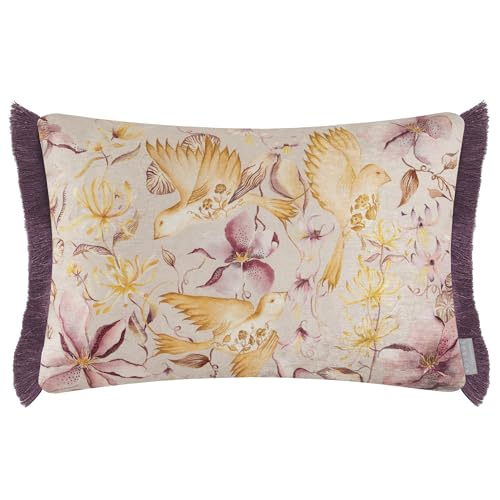 Voyage Maison Floella Feather Filled Cushion – Watercolour Floral Damask Bird Botanical Décor (Primrose - 40x60cm)