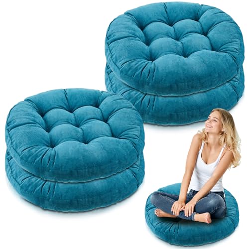 Jerify 4 Pcs Floor Pillows Cushions 22 x 22 Inch Round Square Large Meditation Floor Pillow for Adults Meditation Cushion for Seating Gift Christmas(Aquamarine,Round)
