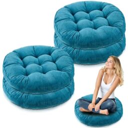Jerify 4 Pcs Floor Pillows Cushions 22 x 22 Inch Round Square Large Meditation Floor Pillow for Adults Meditation Cushion for Seating Gift Christmas(Aquamarine,Round)