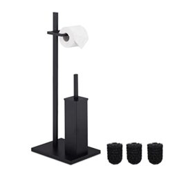 Relaxdays WC Accessory Set, Standing Toilet Paper & Brush Holder, incl. 3 Replacement Heads, 72.5 x 27.5 x 21.5cm, Black