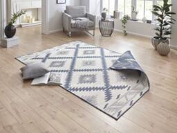 NORTHRUGS Malibu Indoor and Outdoor Rug 80 x 150 cm - Reversible Rug Weatherproof Modern Geometric Pattern Runner for Balcony Patio Garden Conservatory Living Room Rug Waterproof in Blue Cream