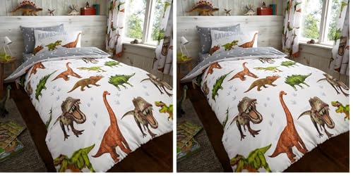 GC GAVENO CAVAILIA Kids Printed Duvet Cover & Sheet Set, Easy Care Polycotton Children Bedding, Single, Dinosaur (Pack of 2)