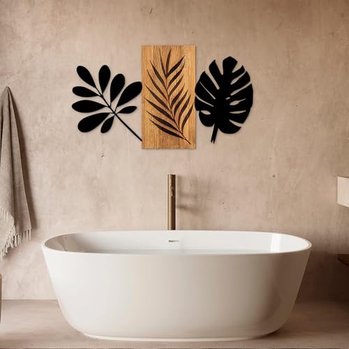 Elegant Decorative Wooden Wall Accessory, 58 x 103 cm, 50% Wood (3 cm Thick) & 50% Metal, Unique Walnut & Black Finish, Perfect for Modern Decor