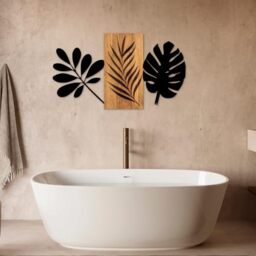 Elegant Decorative Wooden Wall Accessory, 58 x 103 cm, 50% Wood (3 cm Thick) & 50% Metal, Unique Walnut & Black Finish, Perfect for Modern Decor