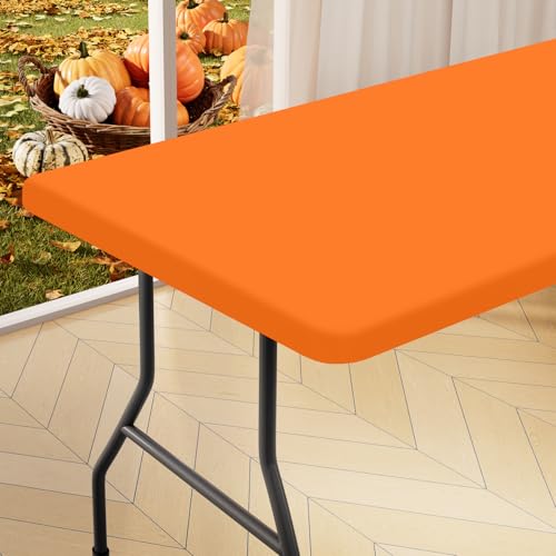 "Homing Rectangle Table Cloth Cover, Waterproof Polyester Elastic Fitted Tablecloth, Fits for 4 Foot Folding Tables, Washable Table Protector for Picnic, Camping, Outdoor (Orange, 24"" x 48"")"
