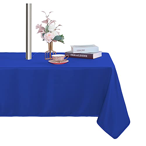 Fitable Table Cover Outdoor and Indoor Tablecloth - Washable Waterproof Wrinkle Free Table Cloth with Zipper and Umbrella Hole for Spring/Summer/Party/Picnic/BBQS/Patio Blue 60x84 inch