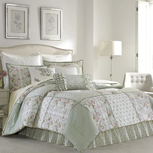 Laura Ashley Home Reversible Cotton Bedding with Matching Shams & Bedskirt, Stylish Home Decor for All Seasons, Sage, Full