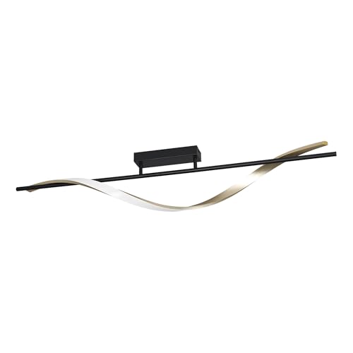 Eglo LED Ceiling Light Fixture Conaprato, dimmable Flush Mount lamp with Remote, Kitchen and Living Room Lighting, Black and Brass, Warm to Cool White, 115 cm Long