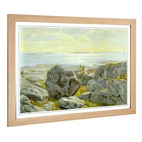 Big Box Art Framed Print of Victore Westerholm Beach Landscape Island Design - Wall Art Picture - Home Decor for Kitchen, Living Room, Bedroom, Hallway, Oak, A2 / 24.5x18 Inch / 62x45cm