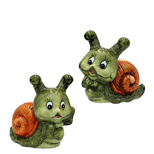 Dekohelden24 Ceramic Snail/Decorative Snail Set of 2 Garden Decoration 12.5 x 8 x 12.5 cm Green