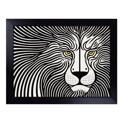 Lap Tray with Bean Bag Cushion, Celebrated Abstract Lion - Handmade in the UK, Raised Wooden Edge, Padded Cushion, Heat-Resistant Wipe-Clean Surface, for Meals, Laptops and Crafts