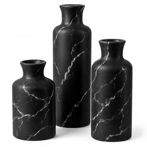 Creative Scents Matte Black Vase Set - Vases for Decor, Perfect for Holding Pampas Grass, Dried/Fresh Flowers, Vases for Your Kitchen, Bedroom, Office, Living Room, or Shelf Decor