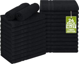 Utopia Towels - Cotton Bleach Proof Salon Towel (16x27 inches) - Bleach Safe Gym 100% Cotton Hand Towel (24 Pack, Black)