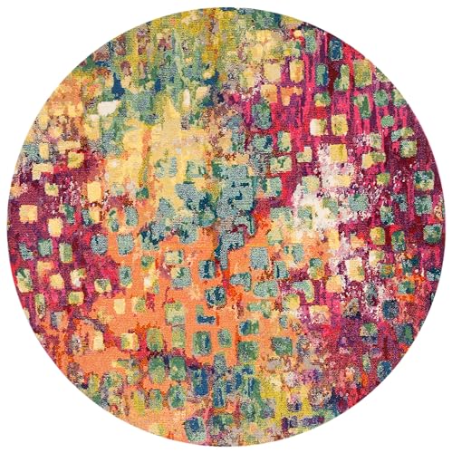 Safavieh Modern Chic Rug for Living Room Dining Room Bedroom - Madison Collection Short Pile Fuchsia and Gold 122 x 122 cm