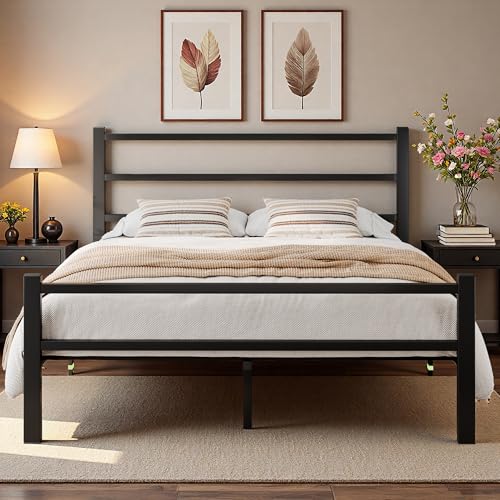 Feonase Double Bed Frame, Metal Platform Bed Frame, Double Beds Solid Bedstead Base with Headboard and Footboard, Sturdy Steel Construction, Under-bed Storage, Easy Assembly, Noise Free, Black