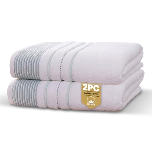 Rapport Home Dakota Stripe Bath Sheets 2 Pack - Green 90x140cm - Luxurious 500GSM 100% Cotton - Oeko-Tex Certified Absorbent & Soft Bathroom Towels