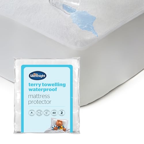 Silentnight Terry Towelling Waterproof Mattress Protector - Supersoft 100% Cotton - Breathable & Absorbent Rustle-Free Deep Fitted Skirt Protection - Hypoallergenic & Machine Washable, Small Double