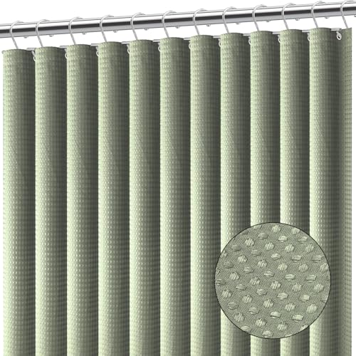 Clara Clark Sage Green Shower Curtain - Waterproof Shower Curtains for Bathroom, Waffle Shower Curtain Fabric, Bathroom Curtain, Fabric Shower Curtain 180 x 180 cm (71 x 71 Inch), Shower Curtain