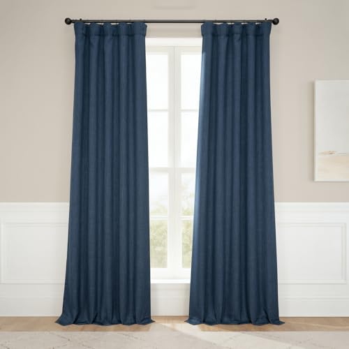 HPD Half Price Drapes Faux Linen Textured Room Darkening Curtains for Bedroom 108 Inches Long (1 Panel), 50W X 108L Curtains for Living Room Home Decor, Nightfall Navy