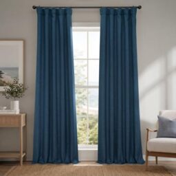 HPD Half Price Drapes Faux Linen Textured Room Darkening Curtains for Bedroom 108 Inches Long (1 Panel), 50W X 108L Curtains for Living Room Home Decor, Nightfall Navy