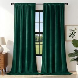 Joydeco Dark Green Velvet Curtains 96 inch Length 2 Panels Burg Set, Luxury Rod Pocket Thermal Insulated Window Blackout Curtain, Room Darkening Drapes for Living Dining Room Bedroom Privacy