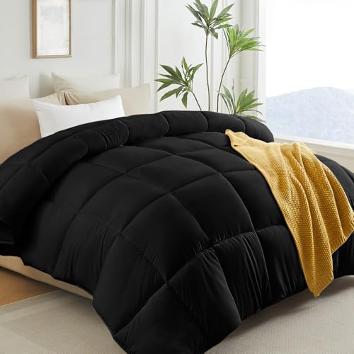 L LOVSOUL Down Alternative Twin Duvet Insert,Black, 68x90IN - All Season Warm Bedding, Box Stitching Design, Extra Soft and Breathable, Hotel Collection, Machine Washable,Black