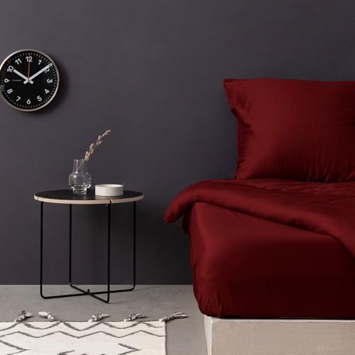 Luxurious Satin Single Fitted Sheet (100 x 200 + 30 cm), Maroon, 100% Cotton Satin, 125 g/m², Soft, Breathable, Perfect for Cosy Bedrooms