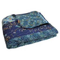 "Lush Decor Royal Empire Reversible Cotton Throw Blanket, 50"" W x 60"" L, Peacock - Colorful Boho Patterns - Blue Throw - Fall Quilted Throw - Bohemian Striped Cotton Blanket For Bed, Couch, Or Chair"