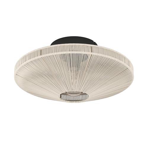 Eglo Ceiling Lamp Midsumer, Fabric Flush Mount Light Fixture, Japanese-Style Metal Light in Black and Natural Cream Yarn, Living Room Lighting with E27 Socket, Ø 38 cm