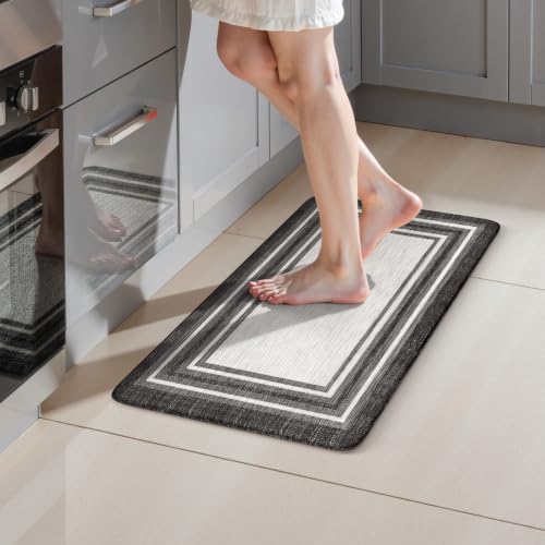 KIMODE Kitchen Rugs Cushioned Anti Fatigue Kitchen Mat Non-Skid Waterproof Kitchen Runner Rug Ergonomic Comfort Foam Standing Mat for Kitchen Decor,Floors,Office,Laundry,Black