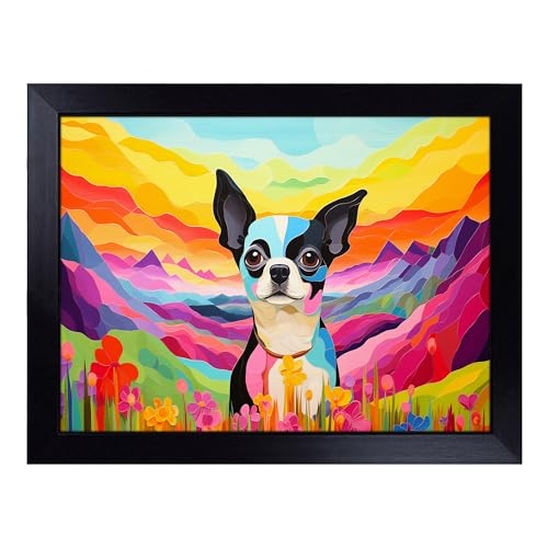 Lap Tray with Bean Bag Cushion, Chihuahua Colour Field - Handmade in the UK, Raised Wooden Edge, Padded Cushion, Heat-Resistant Wipe-Clean Surface, for Meals, Laptops and Crafts