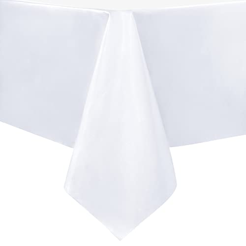 sancua Waterproof Rectangle Vinyl Tablecloth Table Cloth 60x102 Inch, White - 100% Oil Spill Proof, PVC Material, Wipe Clean Table Cover for Dining Tables, Buffet Parties and Camping
