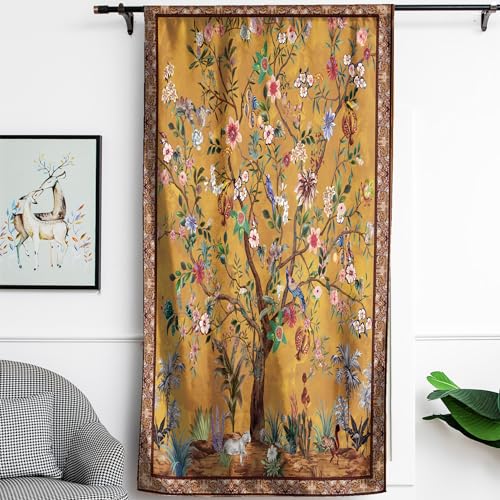HMS Happy Memories Rod Pocket Door Curtains Thermal Insulated Room Darkening Curtains Blackout Floral Style Drapes Window Curtain 1 Panel for Living Room Bedroom Kitchen