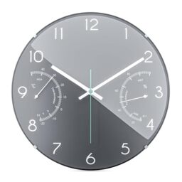 Mebus Quartz Thermometer and Hygrometer Wall Clock, Glass, Grey, Normal, 16105