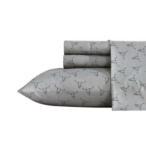 Wrangler Super Soft & Cozy Bedding with Matching Sham(s), Casual Home Decor, Oeko-Tex Certified, Polyester, Steer Skulls Grey, Full