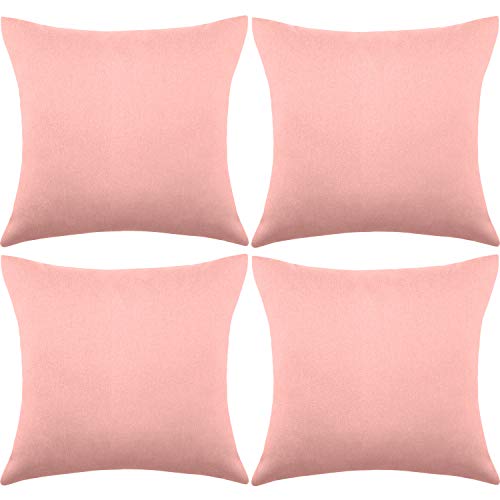 4 Pack Decorative Outdoor Waterproof Throw Pillow Covers, Square Patio Balcony Garden Waterproof Cushion Case, PU Coating Pillow Shell for Couch, Bed, Patio, Sofa, Tent,18 x 18 Inch (Pink)