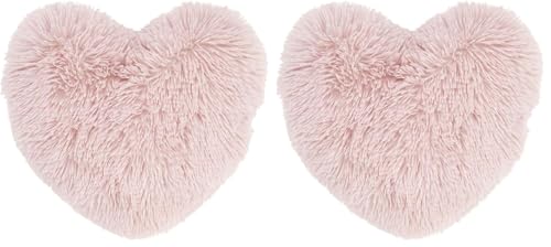 Catherine Lansfield Cuddly Deep Pile Faux Fur Heart Shaped Cushion Blush Pink (Pack of 2)