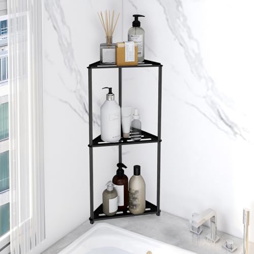 XEENEW 3 Tier Stainless Steel Corner Shower Caddy, Rustproof Shower Organizer Stand, Modern Style, Black
