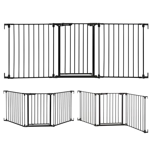 Dreambaby Discovery Metal Baby Gate - 1.95m Extra Wide 3 Panel Walk Through Door for Angled Openings, Configurable for Stairs and Hallways, 74cm High