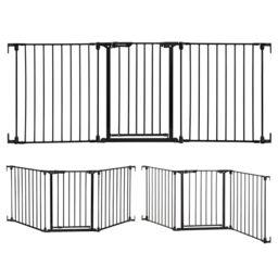Dreambaby Discovery Metal Baby Gate - 1.95m Extra Wide 3 Panel Walk Through Door for Angled Openings, Configurable for Stairs and Hallways, 74cm High