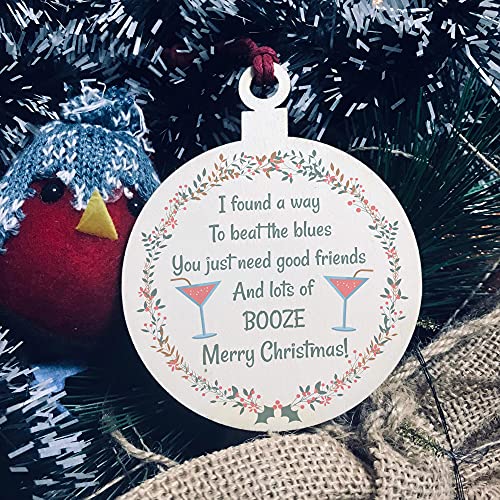 Merry For Best Friend Hanging Wood Bauble Funny Friendship Gift