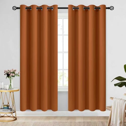 COSVIYA Grommet Blackout Room Darkening Brunt Orange Curtains 72 inch Length,Thick Polyester Light Blocking Insulated Thermal Curtain Drapes for Bedroom/Living Room,2 Panels,52x72 inches