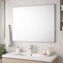 Bathroom Aluminium Metal Modern Silver Mirror 90 x 60cm – Wall Mounted Rectangular Mirror – Portrait or Landscape Hanging – Sleek Contemporary Frame
